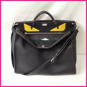 ★FENDI/フェンディ ピーカブー 2Wayバッグ セレリアモンスターアイ/ブラック/レザー/肩掛けOK/A4対応/ショルダーベルト付き&1974900010