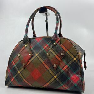 1円〜【入手困難品】 ヴィヴィアンウエストウッド Vivienne Westwood ミニボストン ハンドバッグ レザー オーブ タータンチェック