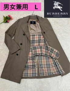 【極美品】男女兼用　バーバリーロンドン　ステンカラーコート ノバチェック ベージュ BURBERRY Ｌサイズ