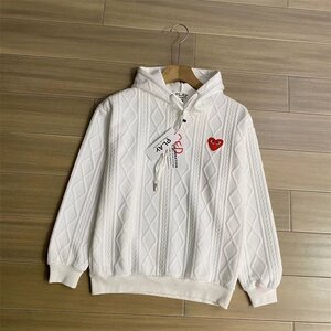 COMME DES GARCONS PLAY ホワイト フーディー ロングスリーブ フード付き ユニセックス トップス Mサイズ