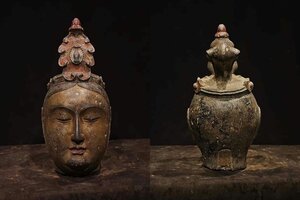 ■観心・時代旧蔵■C191北斉時代 青石仏首 青石細工彫刻★仏教古美術★仏像★細密細工★廃寺旧蔵★廃寺買出品