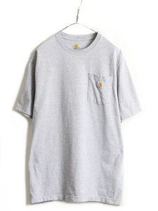 ■ カーハート ポケット付き 半袖 Tシャツ ( メンズ L ) 古着 CARHARTT 半袖Tシャツ ポケT ロゴT ヘビーウェイト 無地T ワンポイント 灰