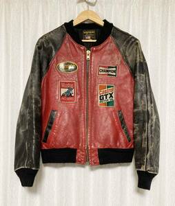 サイズ42☆[70s-80s VANSON] TJP シングルライダース バイカーレザージャケット 42 レッド ブラック ビンテージ オールド バンソン