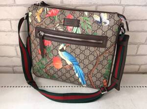 GUCCI グッチ ショルダーバッグ 鳥 蝶 406408 ブラウン GGスプリーム JS-424895