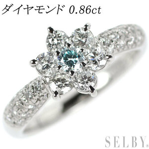 Pt900 アイスブルー/カラーレス ダイヤモンド リング 0.86ct フラワー 出品5週目 SELBY