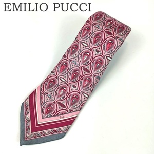 美品 EMILIO PUCCI エミリオプッチ シルク100％ ネクタイ ピンク＆レッド系 ペイズリー柄 派手 お洒落 メンズ 紳士