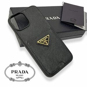 新品同様 正規品 PRADA P.TA I-PHONE 14 1ZH162 プラダ サフィアーノ レザー iPhone 14用カバー トライアングルロゴ スマホケース