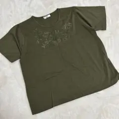 ORIGINALWEAR オリーブ色 花柄刺繍 半袖Tシャツ