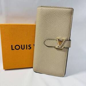 【美品】 Louis Vuitton ルイヴィトン LV ヴェルティカル ガレ グレージュ トリヨンレザー RFID搭載 二つ折り財布 レディース M81367