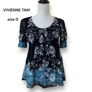 極美品 VIVIENNE TAM ヴィヴィアンタム 半袖 チュール パワーネット ブラウス 花柄 総柄 黒 ブラック レディース 日本製 サイズ 0 S