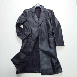 【美品】 Paul Smith ポールスミス 牛革 レザー ロングコート ジャケット マキシ コート チェスターコート 黒 ブラック M 比翼ボタン 1円