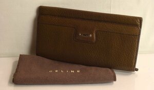 ICH【現状渡し品】 CELINE セリーヌ 二つ折り長財布 ロゴプレート ブラウン系 レザー 現状品 〈206-230914-ss3-ICH〉