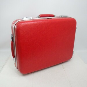 昭和レトロ スーツケース 鍵付き/トラベルバッグ 旅行カバン 赤/外寸最大 約厚み18×幅49×長さ65cm/ビンテージ 年代物/引き取り歓迎　14