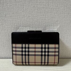 【新品同様】BURBERRY バーバリー　二つ折り　がま口　財布　ブラウン　茶　ノバチェック ガマ口