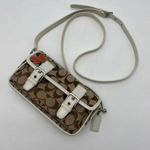 【1円〜】COACH コーチ シグネチャー ミニフィールド ショルダーバッグ ベージュ ホワイト 蝶ピンバッチ 6686