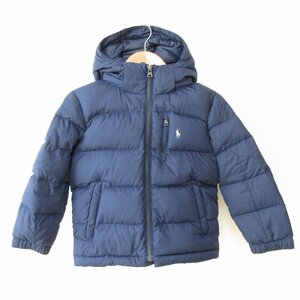 美品 POLO RALPH LAUREN ポロラルフローレン パフォーマンス フーデッド ダウンジャケット ブルゾン キッズサイズ 115cm ネイビー ◆