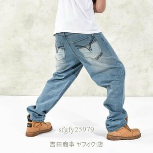 A7042新品デニムパンツ メンズ ジーンズ スケートパンツ バギーパンツ カーゴパンツ ロング ハレムパンツ W30-W46サイズ選択