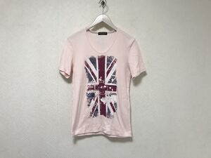 本物ハイダウェイニコルHIDEAWAYS NICOLEコットンユニオンジャック国旗プリント半袖Tシャツメンズサーフアメカジミリタリーピンク46M