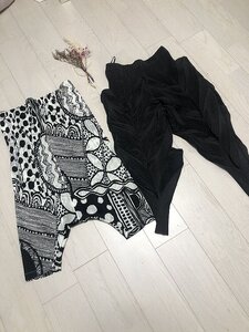 ■■【極美品】ISSEY MIYAKE プリーツプリーズ白と黒プリントサルエル パンツ■【新品】 PLEATSブリーツ黒パンツ ２点セット■■ 