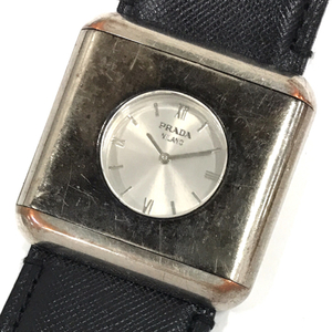 プラダ スクエア ケース クォーツ 腕時計 メンズ シルバーカラー文字盤 純正ベルト ファッション小物 未稼働品 PRADA