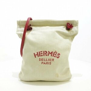 エルメス HERMES ショルダーバッグ アリーヌドゥ コットン×レザー アイボリー×レッド バッグ