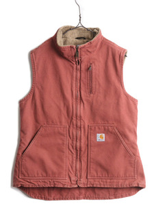 US企画 カーハート モックネック ダック ベスト レディース M / 古着 CARHARTT 裏 フリース フルジップ 重ね着 厚手 廃盤モデル ハイネック