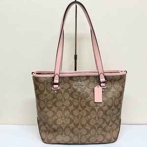 COACH コーチ F58294 シグネチャートートバッグ ベージュ×ピンク 