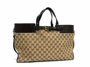 1円 ■美品■ GUCCI グッチ 106251 2122 GGキャンバス×レザー ハンドバッグ トートバッグ レディース メンズ ブラウン系 FF2756