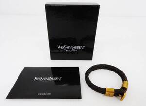 YVES SAINT LAURENT イヴ・サンローラン レザー ブレスレット 2連 メッシュ ブラウン系 アクセサリー