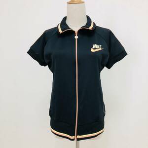 a02476 美品 NIKE ナイキ パーカー 半袖 フルジップ ロゴ入り スポーツウェア ドライフィット M 黒 レディース スポーティチックスタイル