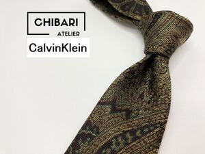 【超美品】CalvinKlein　カルバンクライン　ペイズリー柄 ネクタイ 3本以上 送料無料 メンズ グリーン系　1204179