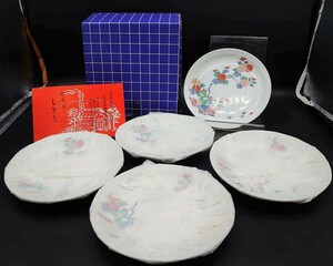 ☆文武堂☆有田　哲山作　色絵皿　５枚　箱栞付き完品　未使用品