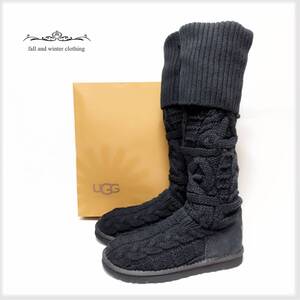 未使用品♪ UGG アグ ＊ニーハイ♪ Over the Knee Twisted Cable オーバーザニー ケーブル ニット ブーツ♪ブラック 23㎝ レディース K8