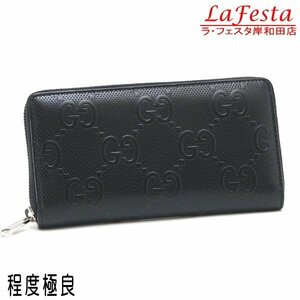 ◆ 本物 美品 ◆ GUCCI グッチ ジップアラウンドウォレット 長財布 エンボスレザー ＧＧ ロゴ ブラック 黒 レザー ファスナー 人気 625558