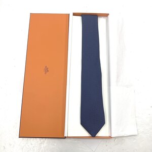 【77】【未使用品】エルメス HERMES シルク ネクタイ H030290T ネイビー系 H柄 箱付き 保管品