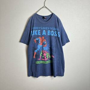 半袖Tシャツ　Mサイズ〜Lサイズ　マーベル　スパイダーマン　アメコミ　ブルー　青　古着MARVEL 