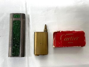 キングラム[01]Cartier カルティエ ライター オーバル シルバー×グリーンラメ レフィルタンク付 石なし 着火未確認【送料無料】J338