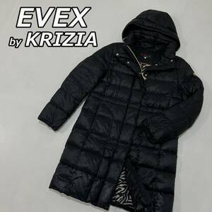 【EVEX by KRIZIA】エヴェックス バイ クリツィア ロング丈 フード ダウンコート ゼブラ柄ライナー 黒 ブラック U5A52-651-09