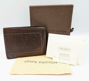 S2553●LOUIS VUITTON ルイヴィトン ユタ ポルトビエ 6カルト クレディ プリュス レザー 札入れ 2つ折り財布 ダークブラウン系