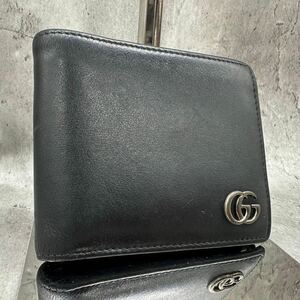 美品● GUCCI グッチ 二つ折り財布 ブラック マーモント レザー メンズ ビジネス 本革 コンパクトウォレット