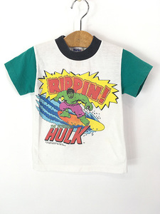 キッズ 古着 80s Canada製 HULK ハルク サーフィン アメコミ キャラクター クレイジー リンガー Tシャツ 1-2歳位 古着