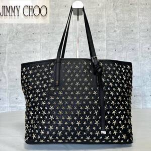 JIMMY CHOO ジミーチュウ SASHA/M BLACK サシャ シルバースタースタッズ 肩掛け ハンドバッグ トート ショルダー A4収納 