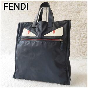 【極美品・希少】FENDI フェンディ バッグバグズ モンスター ナイロン トートバック ハンドバッグ レディース メンズ バッグ バック 鞄 紺