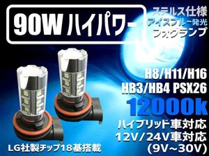 12000kアイスブルー12V/24V LEDフォグ H8 H11 H16 HB4 HB3 PSX26