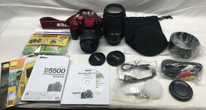 通電確認済 ニコン NIKON D5500 レッド ボディ AF-S 18-55mm F3.5-5.6 G VR II/Nikon DX AF-S NIKKOR 55-300mm 1:4.5-5.6G ED 中古 付属品