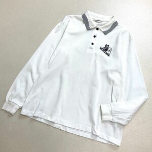 美品 Black＆White ブラック＆ホワイト ワンポイント 鹿子 長袖 ポロシャツ レディース Mサイズ ホワイト 白 ゴルフ golf