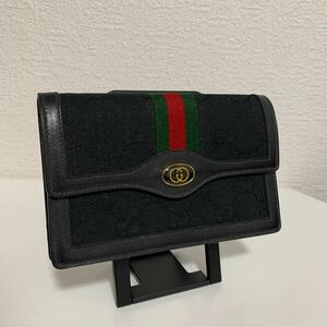 未使用品　美品　GUCCI グッチ シェリーライン　GGキャンバス　レザー　ブラック 小物入れ　ポーチ　財布