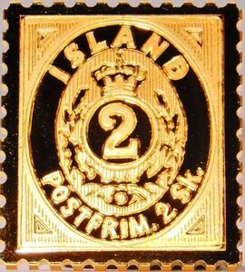 3/ アイスランド 紋章 2スキリング 切手 コレクター コレクション 国際郵便 限定版 純金張り 24KTゴールド 純銀製 メダル コイン プレート