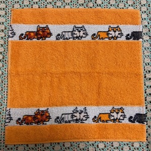 ♪新品　フェイラー　FEILER　ハンドタオル　Mieze　猫　キャット　オレンジ　テリー　パイル地＋シュニール織