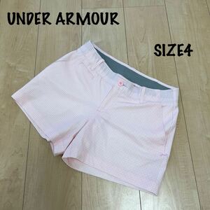 新品　未使用　UNDER ARMOUR アンダーアーマー　ショートパンツ ゴルフパンツ　ゴルフウェア サイズ4 GOLF ピンク　千鳥格子柄　刺繍ロゴ